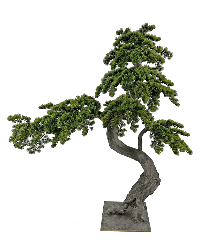 Zöld színű, mű fenyő bonsai fa.