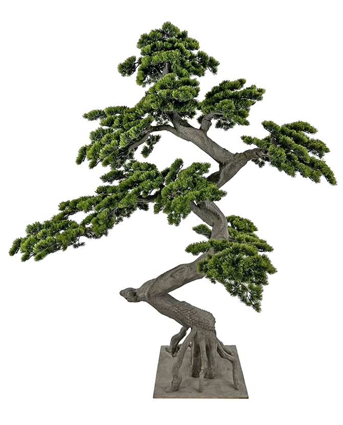 Zöld színű, mű fenyő bonsai fa.