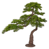 BONSAI PINUS zöld mű feketefenyő bonsai fa 130 cm dekoratív talppal, élethű japán stílusú bonsai dekoráció