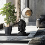 Mű kőfenyő bonsai fa, fekete színű műanyag cserépben.