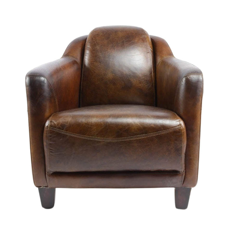 Dohánybarna színű bőrrel kárpitozott bőrfotel.