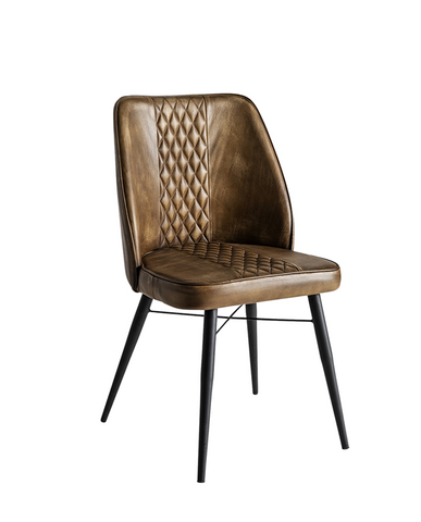 Brouse design szék karamell színű valódi bőr kárpitozással, fekete fém lábakkal, elölnézetből.