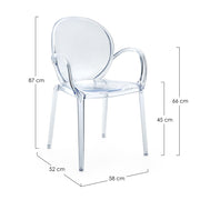 Víztiszta, áttetsző polikarbonátból készült, formatervezett design karosszék.