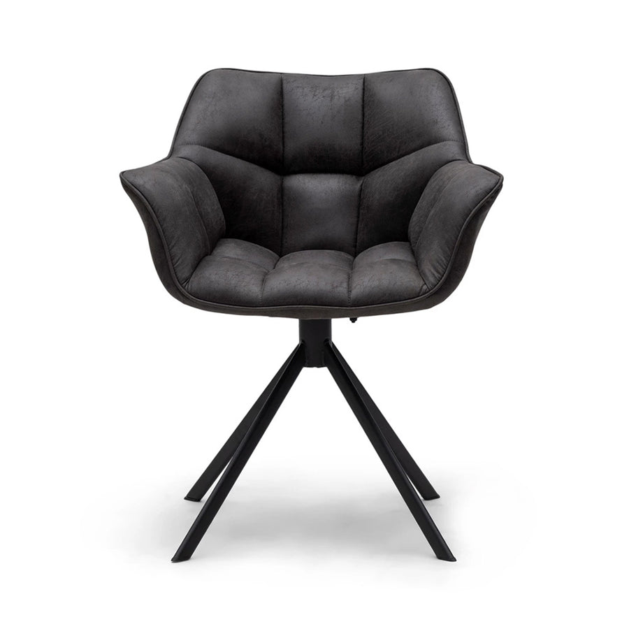 sötétbarna bőr forgó étkezőfotel elölnézet