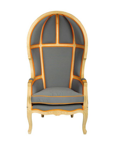 Szürke és narancssárga színű szövettel kárpitozott, kortárs stílusú design hintófotel.