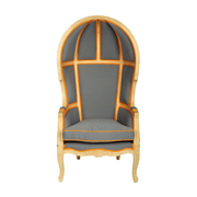 Szürke és narancssárga színű szövettel kárpitozott, kortárs stílusú design hintófotel.