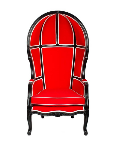 Piros színű szövettel kárpitozott, kortárs stílusú design hintófotel.