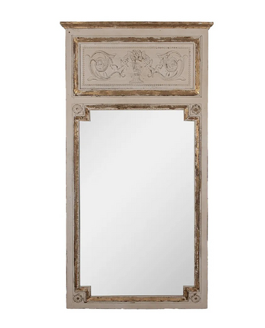 Antik bézs színű, klasszicista díszítésű shabby chic falitükör a Casa Roma kollekcióból.