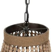 Natúr színű, tölgyfa gyöngysorokkal díszített, fém függeszték lámpa.