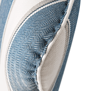 Kék és fehér csíkos szövettel kárpitozott, kézműves füles fotel.