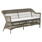 Antikszürke színű, 3 személyes műrattan kerti kanapé.