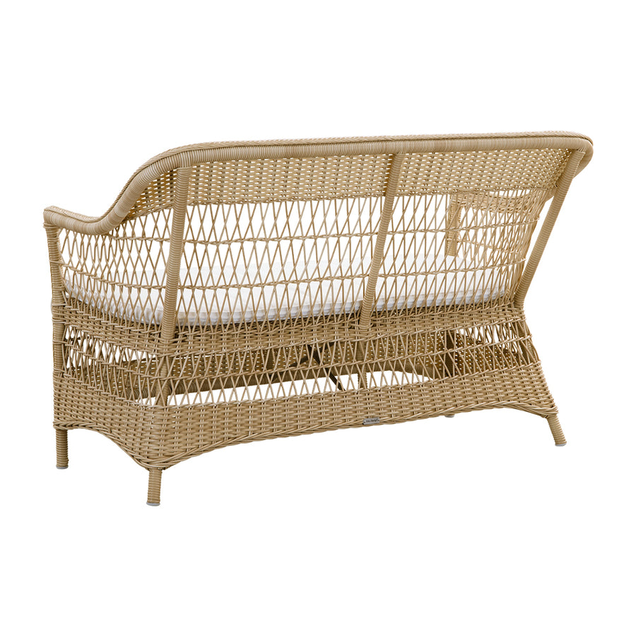 Natúr színű, 2 személyes műrattan kerti kanapé.