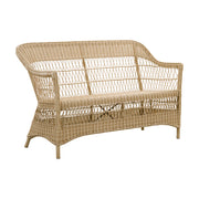 Natúr színű, 2 személyes műrattan kerti kanapé.