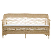 Vintage, natúr színű, 3 személyes műrattan kerti kanapé.