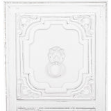 Fehér kazetta oroszlánfejes kopogtató motívummal, shabby chic stílusban.