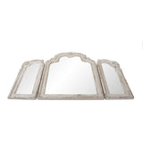 Szárnyas hatású, shabby chic stílusú falitükör elölről fotózva, rusztikus antikolt kivitelben.