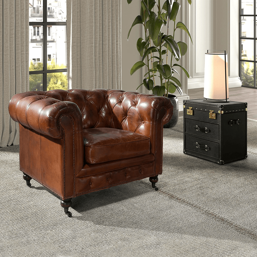  Chester konyakbarna bőrfotellel 