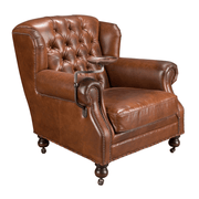 Chester konyakbarna bőrfotel ferde nézetben, gombos háttámlával
