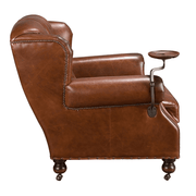 Chester konyakbarna bőrfotel oldalnézetben, lehajtható tálcával