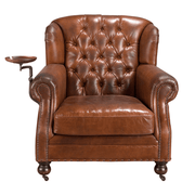 Chester konyakbarna bőrfotel elölnézetben, lehajtható tálcával