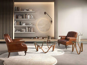 Enteriőr két fotellel – Chester konyakbarna bőrfotel párosban modern nappali térben.