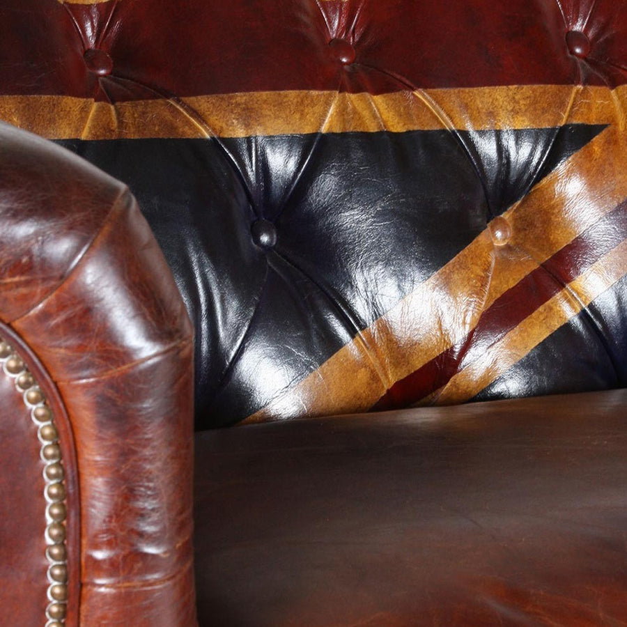 Egyesült Királyság bőrre festett zászlajával díszített bőr felület 