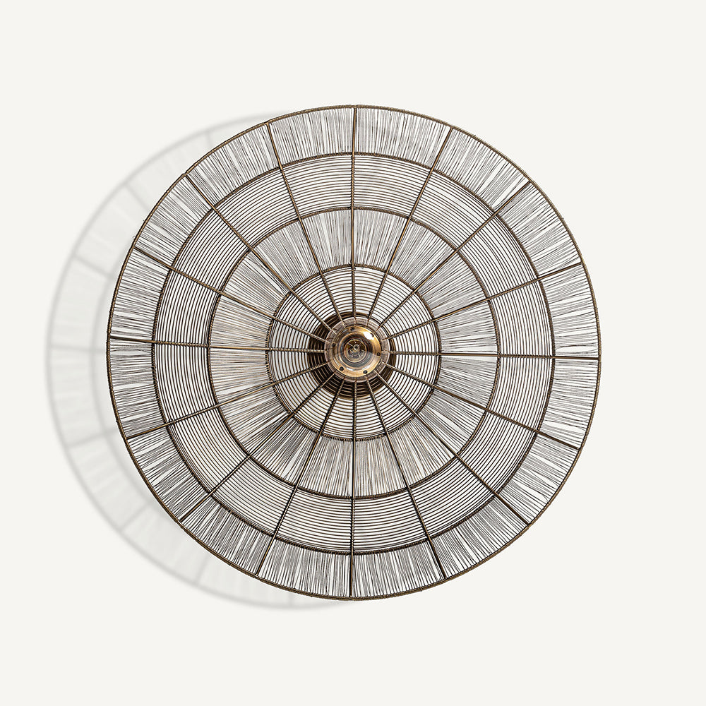 Circle fém design falilámpa elölnézetből, bronz színű, art deco stílusú fém huzalszerkezettel, 60 cm-es átmérővel.