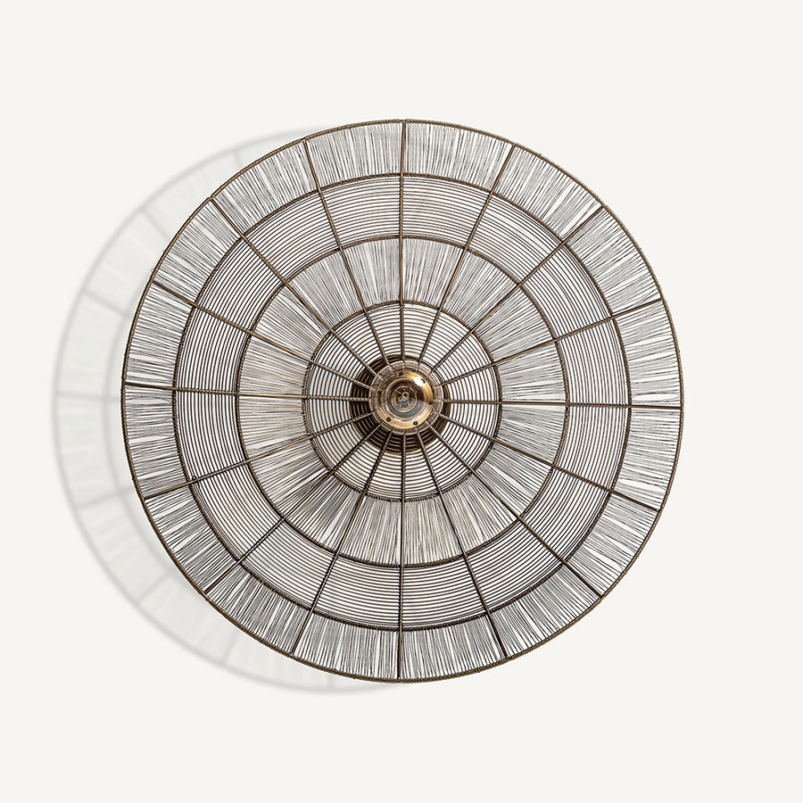 Circle fém design falilámpa elölnézetből, bronz színű, art deco stílusú fém huzalszerkezettel, 60 cm-es átmérővel.