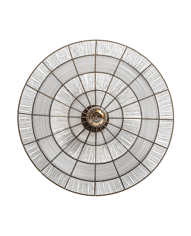 Circle fém design falilámpa elölnézetből, bronz színű, art deco stílusú fém huzalszerkezettel, 60 cm-es átmérővel.