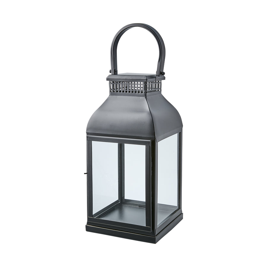 Modern, kortárs stílusú, rozsdamenetes acélból készült, fekete színű lámpás.