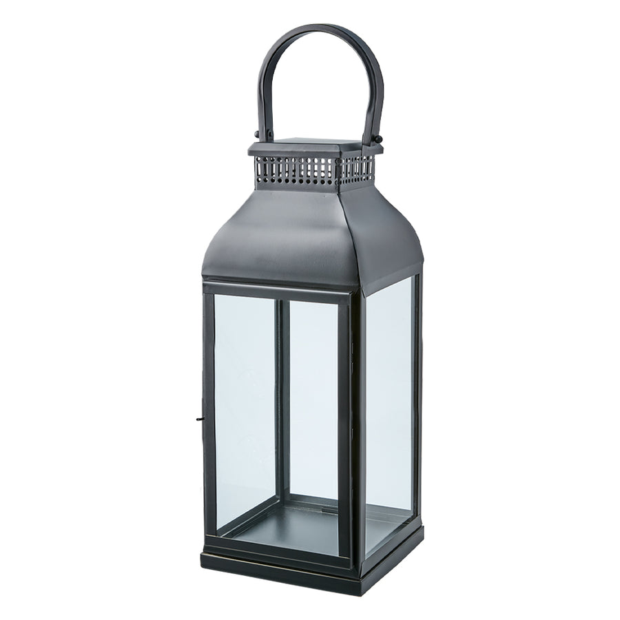 Modern, kortárs stílusú, rozsdamenetes acélból készült, fekete színű lámpás.