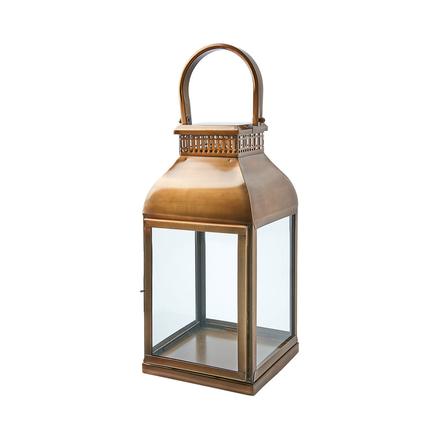 Modern, kortárs stílusú, rozsdamenetes acélból készült, sárgarézszínű lámpás.