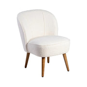 CLUB EMMA bézs bouclé klub fotel tömör fa lábakkal, világos kárpittal.