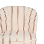 A kárpit részlete – terrakotta-fehér csíkozás és finom textúrájú szövet.