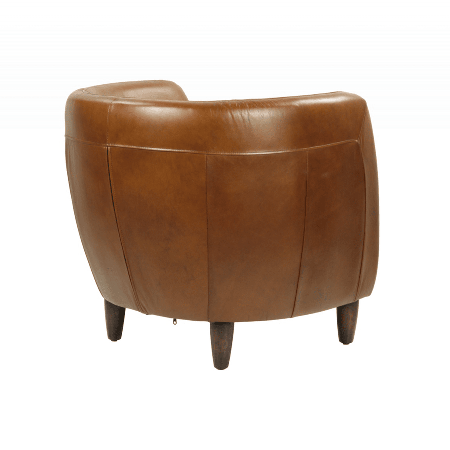 Dohánybarna vintage bőr klubfotel hátsó-átlós nézetből