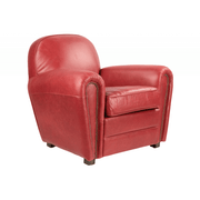 Piros színű valódi marhabőrrel kárpitozott klubfotel.