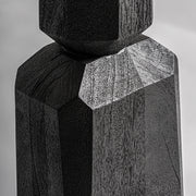 Mangófából faragott, fekete színű design állólámpa, krém színű juta lámpaernyővel.