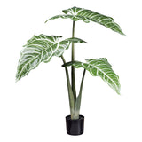 COLOCASIA zöld műnövény fekete műanyag kaspóban, 130 cm magas, trópusi levelekkel