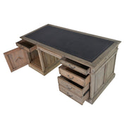 Fenyőfából készült, 11 fiókos, 2 ajtós kézműves íróasztal.