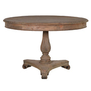 Fenyőfából készült, kerek formájú, kézműves étkezőasztal.