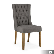 Szürke színű szövettel kárpitozott tölgyfa étkezőszék.