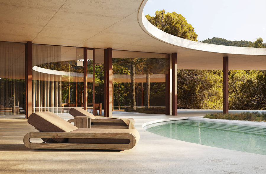 Kortárs teakfa napozóágy.