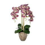 Lila színű mű orchidea, rusztikus terrakotta kaspóban.