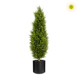 UV-álló mű ciprus fekete kaspóban 120 cm, élethű zöld kültéri dekor növény