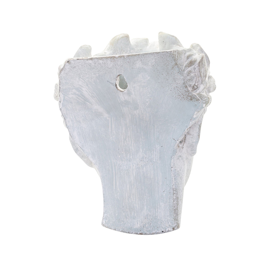 Szürke színű, falra helyezhető női kaspó büszt.