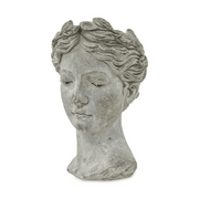 Női mellszobor formájú,antikolt felületű, szürke színű, kaspó büszt.