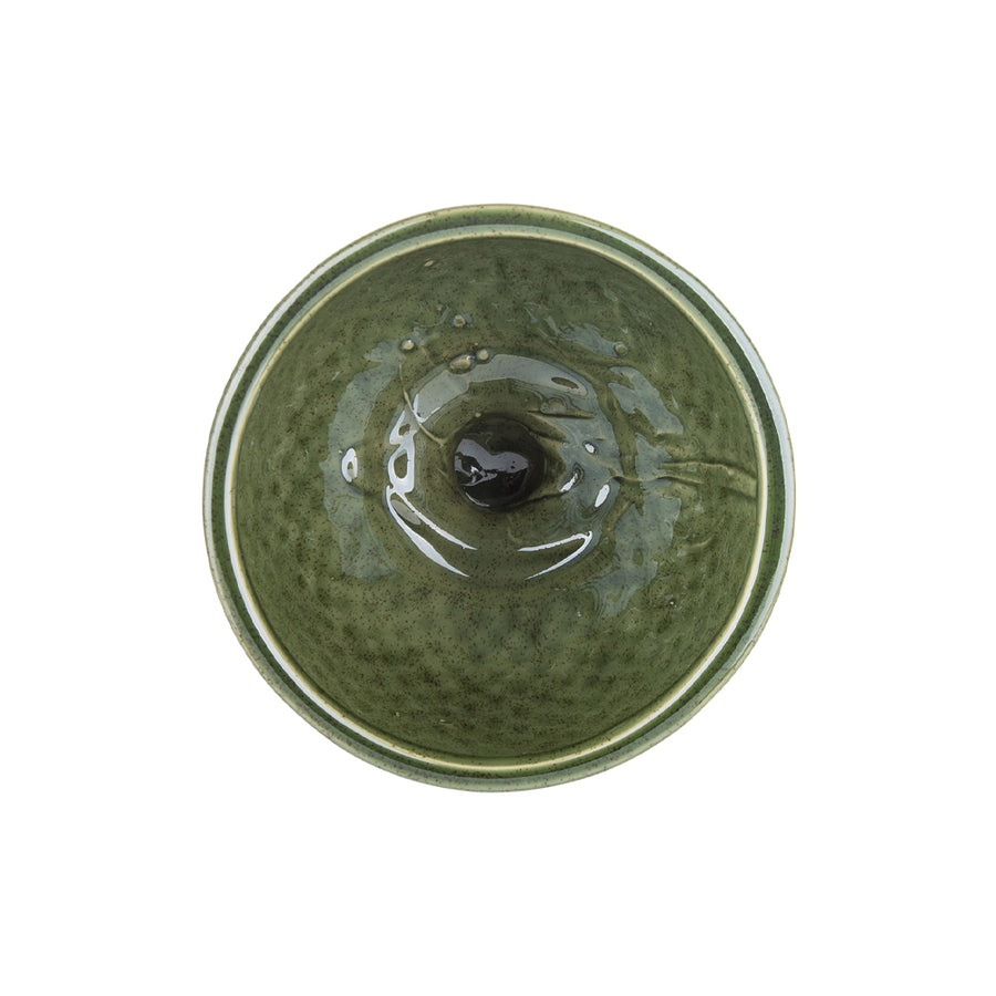 Zöld kerámia kaspó belső nézete – fényes, mázas felület