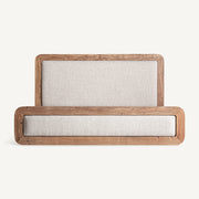 Japandi stílusú, bézs színű betétes, akácfa franciaágy.