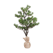 Jutazsákba helyezett dekorációs műfenyő.