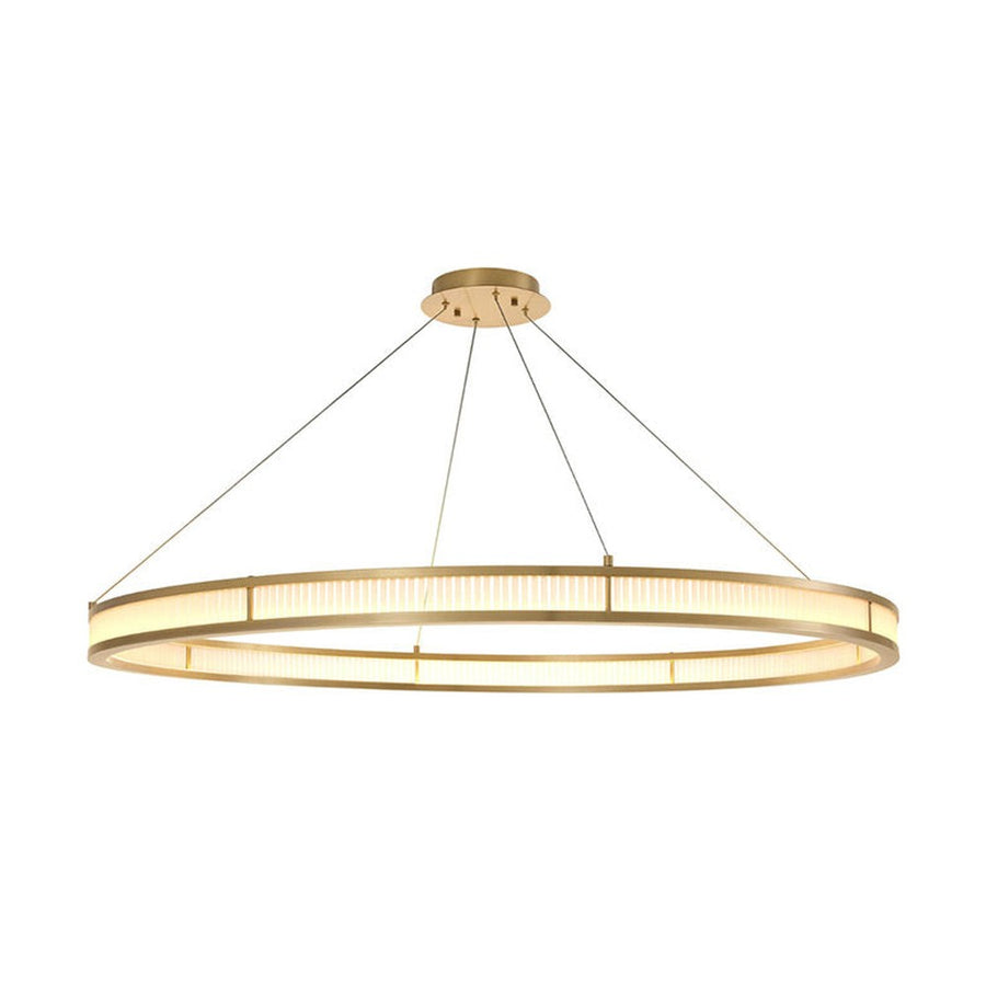 Opálos matt felületű üvegrudakból álló kör formájú dizájn csillár.